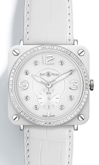 Bell & Ross Aviation BR-S Phantom Diamonds White Ceramic leather replica watch
